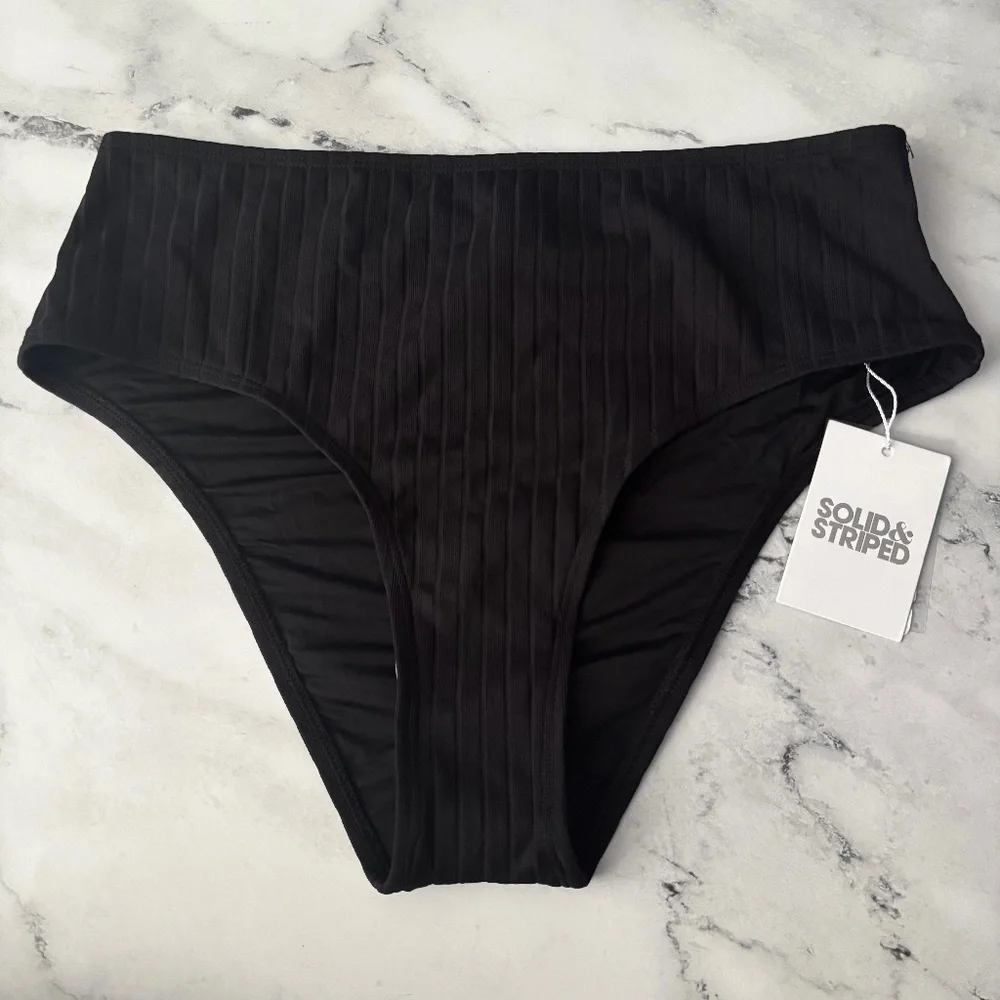 SOLID & STRIPED Black Ribbed High-Waist Bikini Bottom